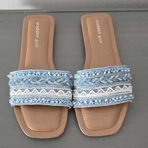 Madden Girl Blue and White Embellished Sandals